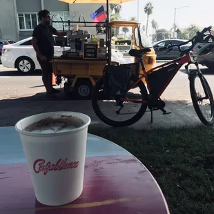 a cup of coffee on a table