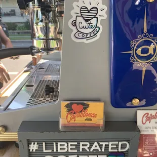 Signs &amp; stickers on their cart