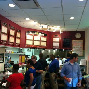 a group of people in a restaurant