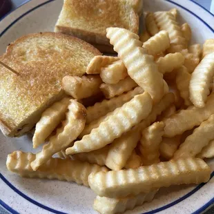 Ortega chicken sandwich with fries.