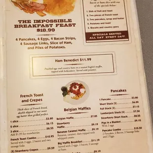 a menu for breakfast at a restaurant