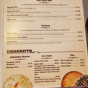 the menu for the restaurant