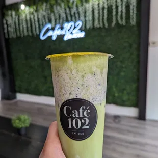 Matcha black sesame latte