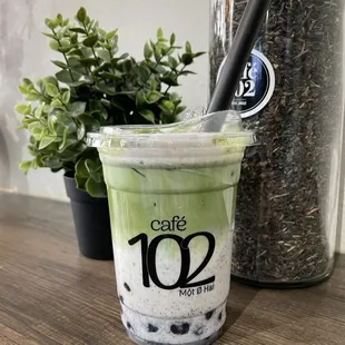Black sesame matcha with boba