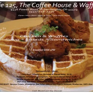 Chicken &amp; Waffles!  Hot Belgian Waffle &amp; Two Crispy Fried Chicken Wings!