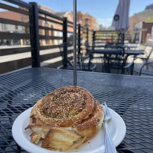 Hatch chilies and cheddar roll and the background view!