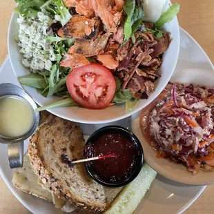 Lunch special! Half Wild Alaskan Salmon Cobb Salad + Turkey Cran * with coleslaw as the side.