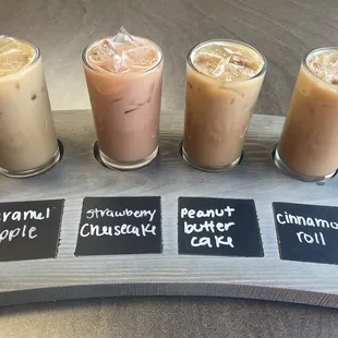 a selection of iced coffees