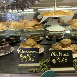 a variety of pastries on display