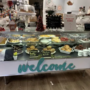 a display of pastries and desserts
