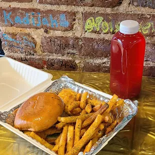 Catfish Sandwich w Garlic &amp; Herb Fries annnnddd Mixed Berry Lemonade.