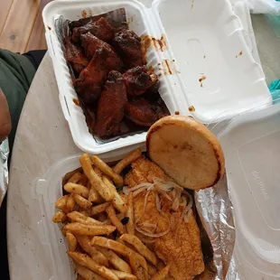 Fish sandwich and fries