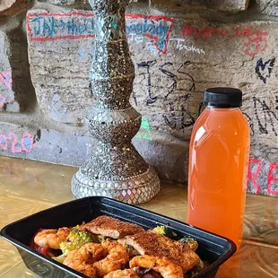 2'7'2023 Salmon &amp; Shrimp Bowl (w/o sauce) w a Strawberry Lemonade. #B.O.B.