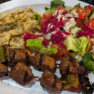 Lamb Shish-Kebab with Baba Ganoush substituted for rice and pita