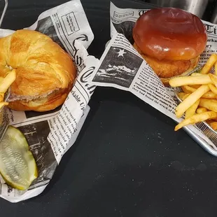 Tuna salad croissant &amp; crispy chicken sandwich