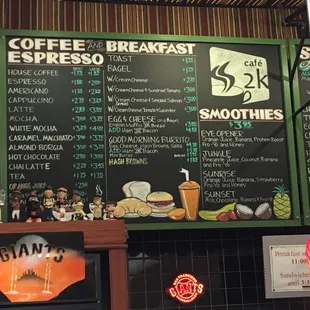 Drink menu breakfast menu