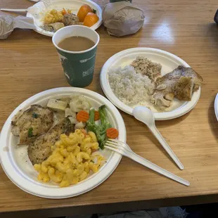 three plates of food on a table