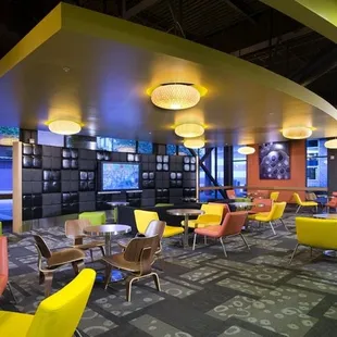 the interior of a modern restaurant