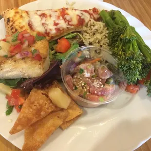 Treated us special for CalSO -- ahi poke, rice + halibut, and then mediocre pizza