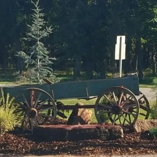 Wagon from the land run...seriously...in front of Cafe 33 and Steakhouse