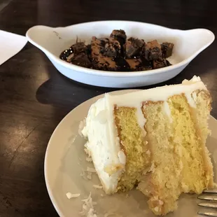 a slice of cake and a bowl of food