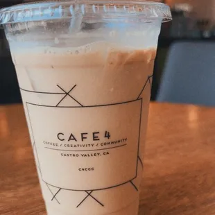 Sweetened iced latte with house made almond milk