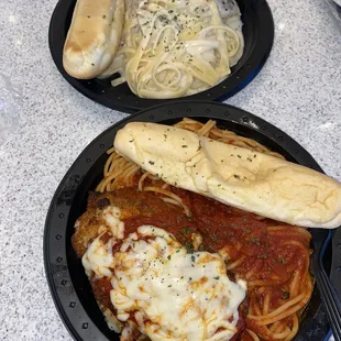 Chicken Parmesan and Fettuccine chicken Alfredo