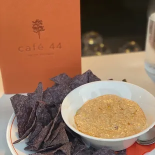 Crab dip with blue corn tortillas