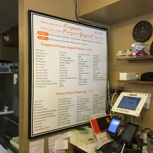 Frozen Yogurt Menu