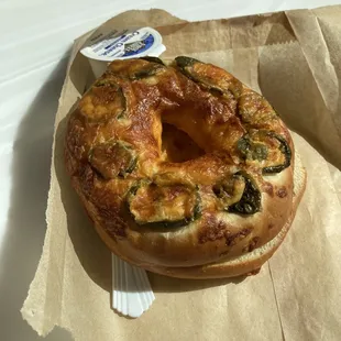 Jalapeño cheese bagel with cream cheese