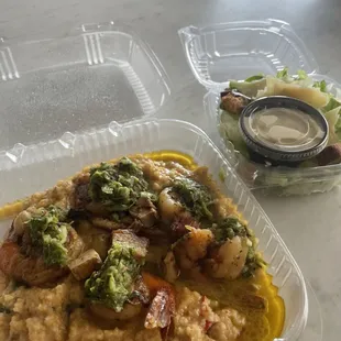 Shrimp &amp; grits with side ceasar salad