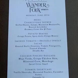 The menu for the evening.