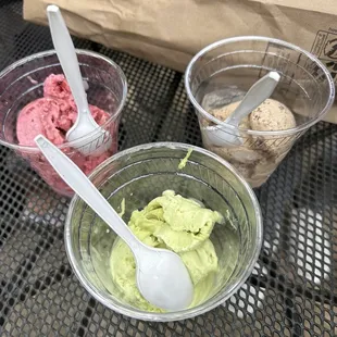 Berry, coffee, and pistachio gelato. Gelato is really good here. Creamy and flavorful.