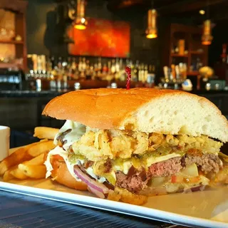 Strip Steak Green Chile Burger Lunch Sandwich