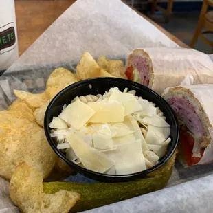 Signature Pasta Salad side item. Tasted okay, but quite dry. The extra Parmesan shavings added on top made it more dry (and saltier).