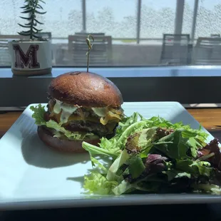 Fall 2022 Menu | Cafe 91 Burger with side salad