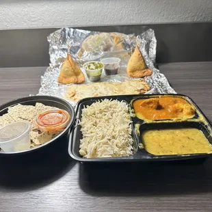 Chicken Tikka Box, Pappadum, Samosa