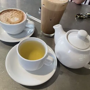 Tropical green tea, hot mocha, iced mocha