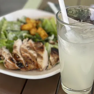 Chicken Caesar salad and rosemary lemonade