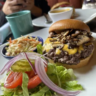 Burger with cheese and mushrooms