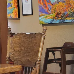 Some of the colorful paintings on display