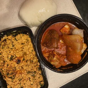 Egusi, assorted, and pounded yam.