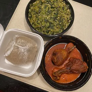 Okra with chicken and eba