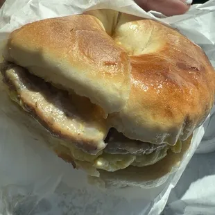 Sausage breakfast bagel