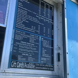 a menu on a food truck