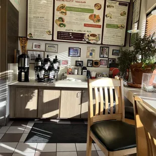 a table and chairs in a restaurant