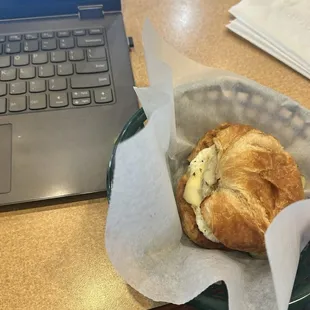 Sweet Heat Sandwich (croissant, sausage, egg, pepper jack, and honey)