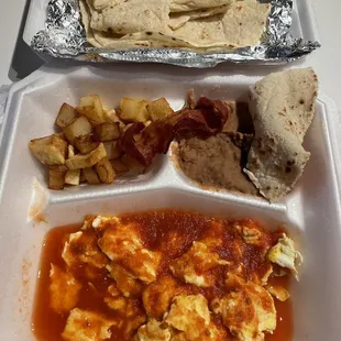 an omelet, tortilla, and potatoes