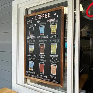 Coffee &amp; Tea menu