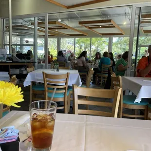 Interior dining room looking into the patio area